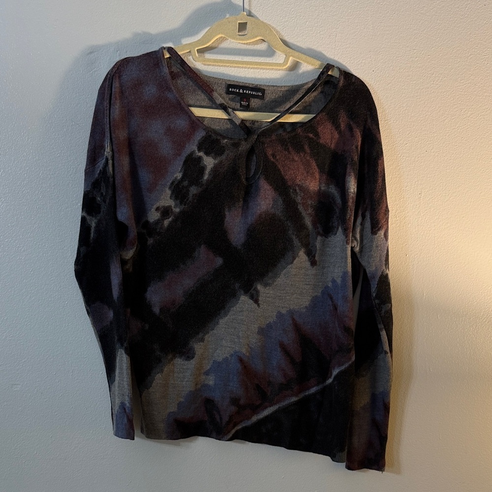 Rock & Republic Tie-Dye Blouse - Black, Blue, Purple